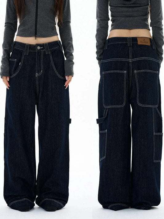 RT No. 29019 BLACK STITCHED WIDE BAGGY JANTS
