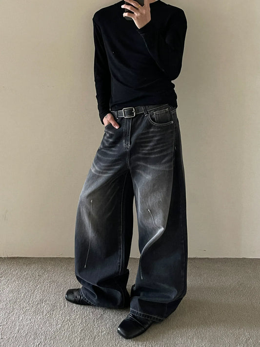 RT No. 50250 WHISKER WASH WIDE STRAIGHT DENIM JEANS