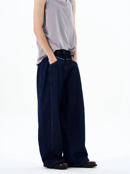 RT No. 19574 PLEATED BAGGY STRAIGHT DENIM JEANS