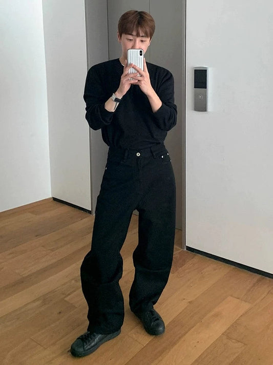 RT No. 25011 JET BLACK WIDE STRAIGHT PANTS
