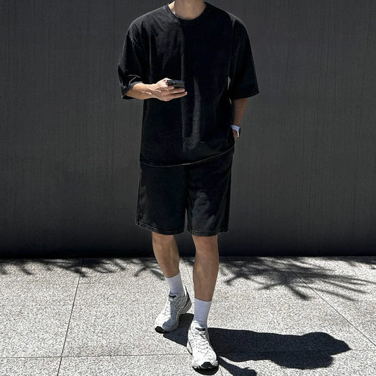 RT No. 18268 BLACK COTTON SHORT SLEEVE & SHORTS