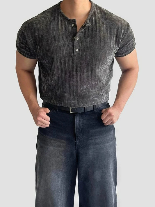 RT No. 19030 GRAY HENRY COLLAR KNIT SHORT SLEEVE