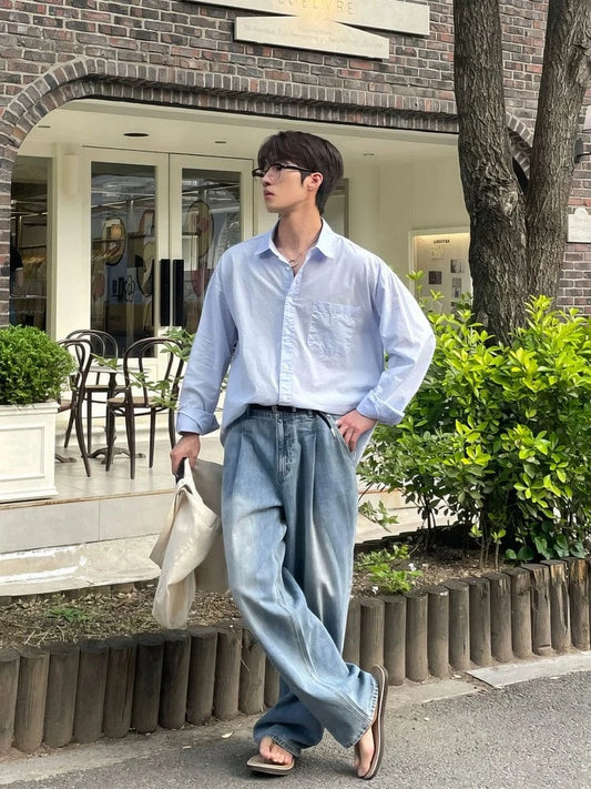 RT No. 19040 PLEATED DENIM STRAIGHT JEANS