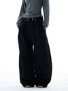 RT No. 25025 BLACK STRIPED PLEATED STRAIGHT PANTS