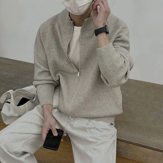 RT No. 18173 KHAKI KNIT TURTLENECK ZIP-UP SWEATER