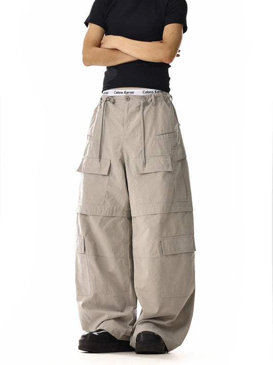 RT No. 18164 CREAM GRAY CARGO STRAIGHT PANTS