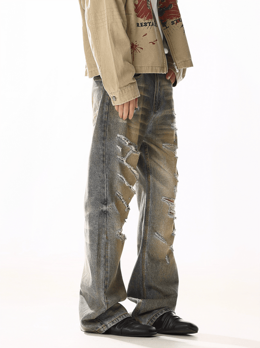 RT No. 19841 MUD BLUE DISTRESSED STRAIGHT JEANS
