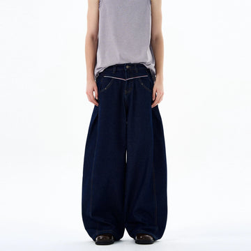 RT No. 19574 PLEATED BAGGY STRAIGHT DENIM JEANS