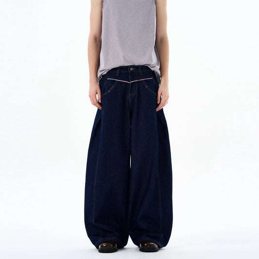 RT No. 19574 PLEATED BAGGY STRAIGHT DENIM JEANS