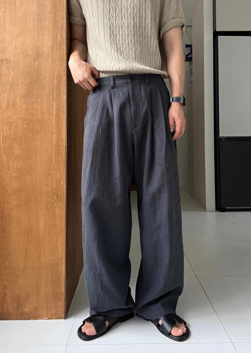 RT No. 11700 LINEN FOLDED PLEATED STRAIGHT PANTS