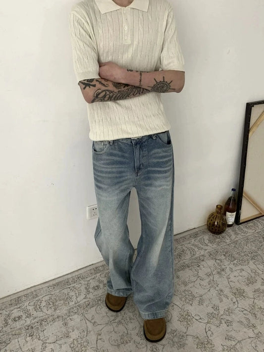 RT No. 19504 WHISKER WASHED DENIM STRAIGHT JEANS