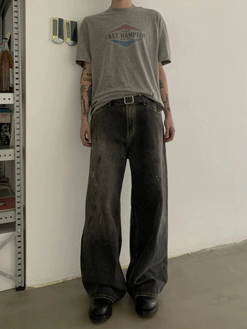 RT No. 18878 INK FADED BLACK BAGGY STRAIGHT JEANS