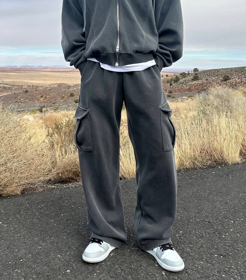 RT No. 11924 DARK GRAY ZIP-UP HOODIE & WIDE SWEATPANTS