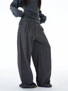 RT No. 20031 PLEATED GRAY PLAID BAGGY STRAIGHT PANTS