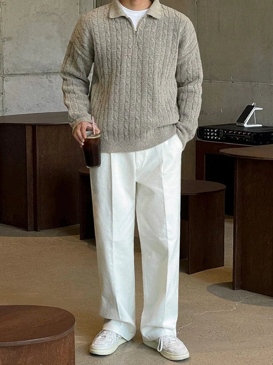 RT No. 18531 TWIST KNIT QUARTER ZIP SWEATER
