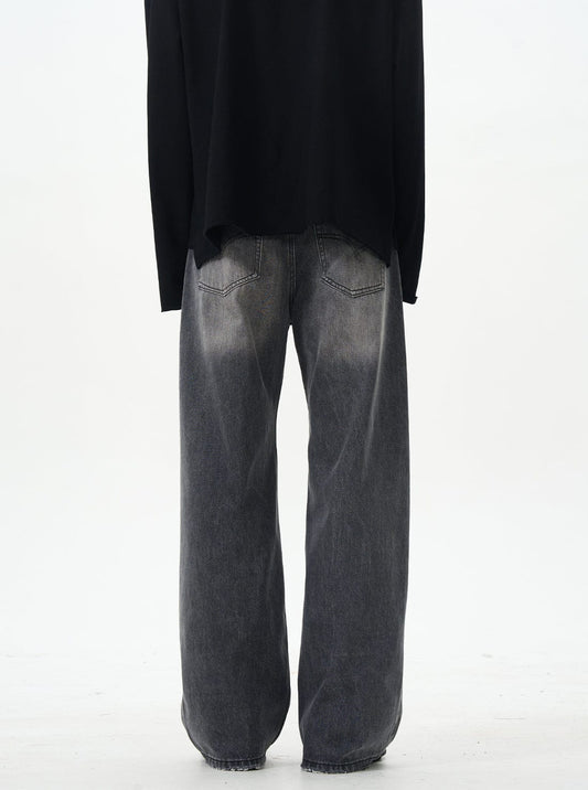RT No. 12573 WASHED PLEATED DENIM STRAIGHT PANTS