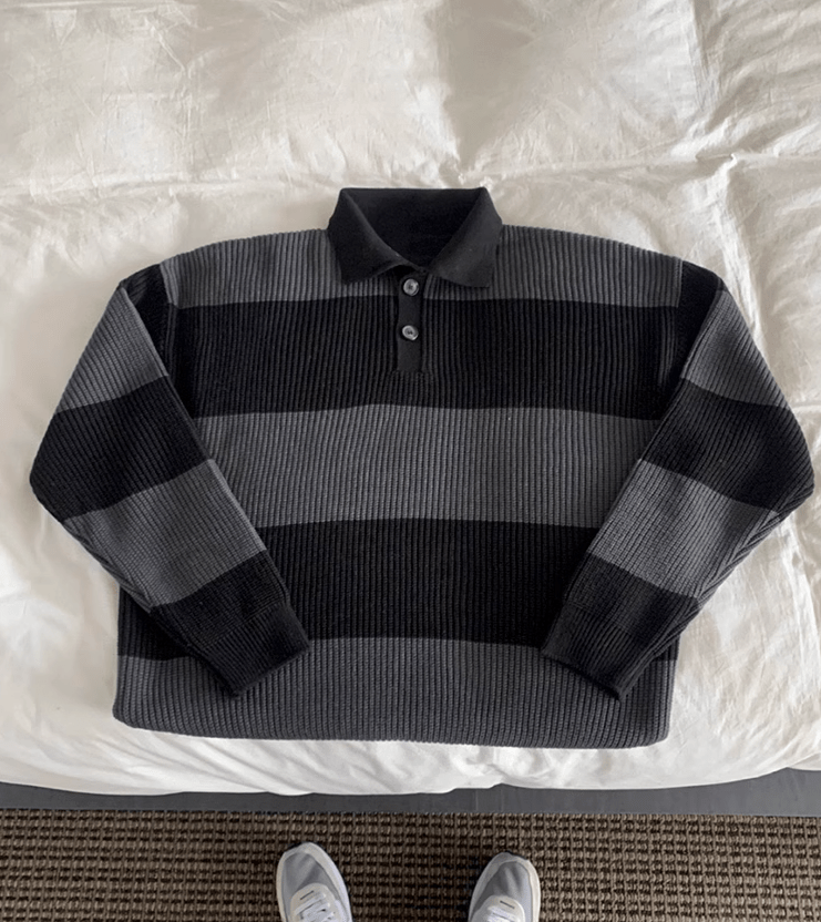 RT No. 9752 STRIPED KNITTED BUTTON-UP SHIRT SWEATER