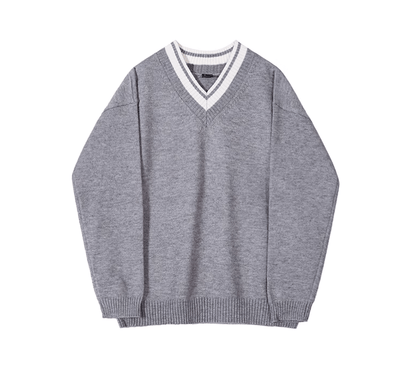 RT No. 10293 CONTRAST V-NECK KNIT SWEATER