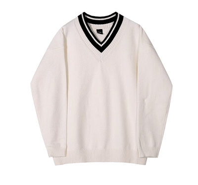 RT No. 10293 CONTRAST V-NECK KNIT SWEATER