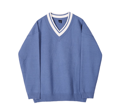 RT No. 10293 CONTRAST V-NECK KNIT SWEATER