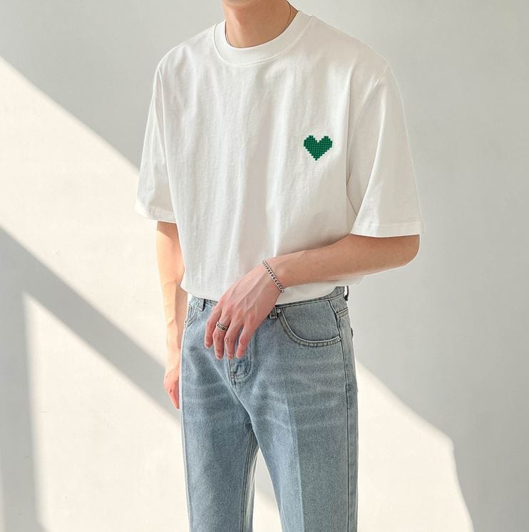 RT No. 5003 COTTON ROUND NECK HALF SLEEVE HEART SHIRT