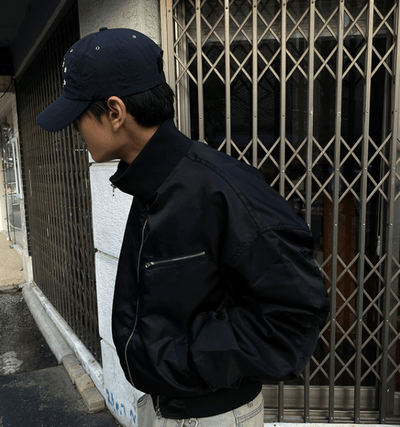 RT No. 8019 BLACK STAND COLLAR ZIP-UP BOMBER JK