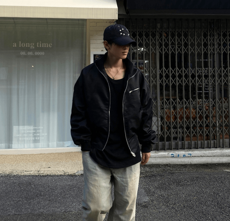 RT No. 8019 BLACK STAND COLLAR ZIP-UP BOMBER JK