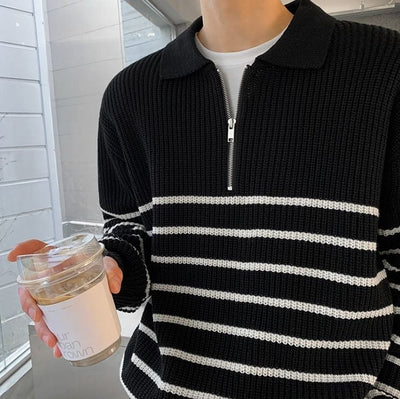 RT No. 5543 KNITTED HALF ZIP-UP STRIPE SWEATER