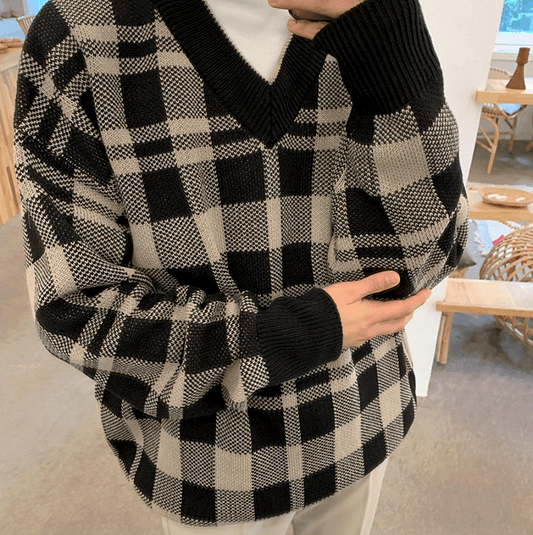 RT No. 1142 PLAID V-NECK SWEATER