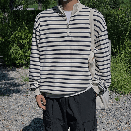 RT No. 7031 STRIPED HALF ZIP-UP SWEATER