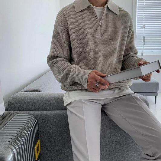 RT No. 6151 KNITTED HALF ZIP-UP COLLAR SWEATER