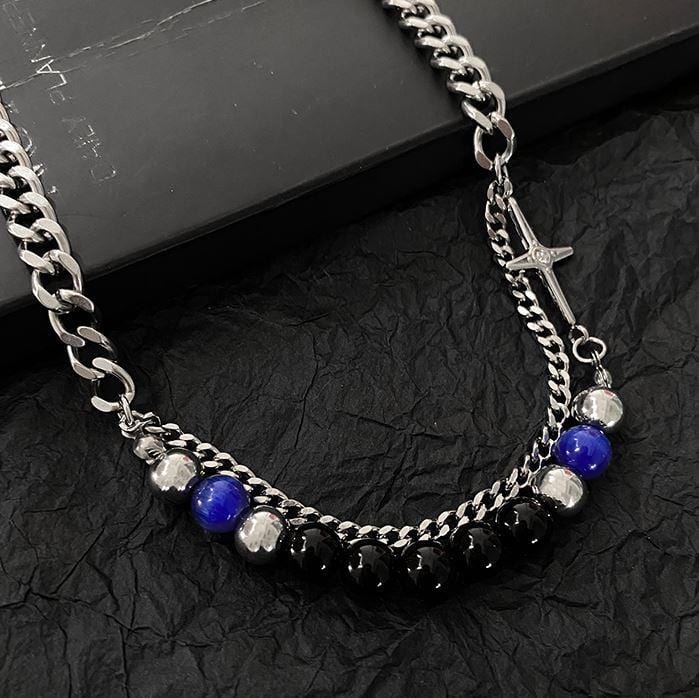 BLUE PEARL CROSS CHAIN NECKLACE