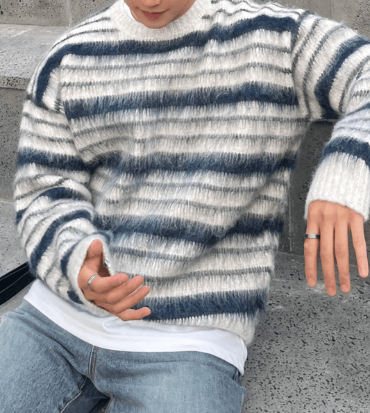 RT No. 6612 KNITTED MOHAIR STRIPED PULLOVER SWEATER