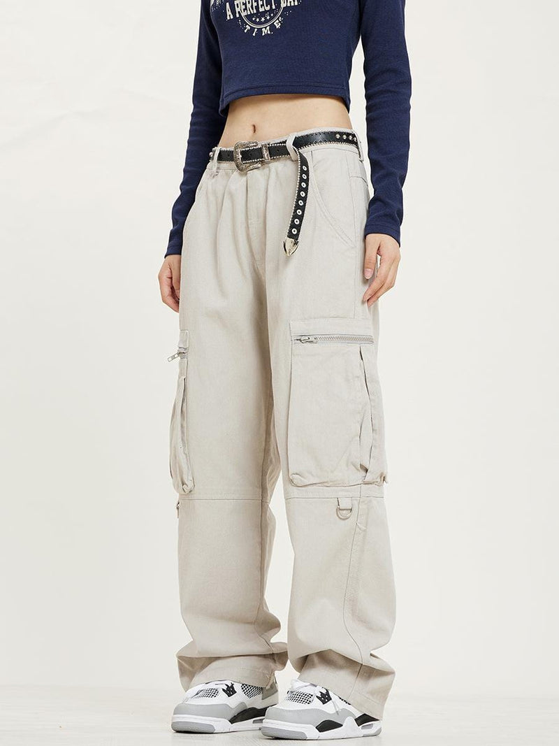 RTK (W) No. 1222 CREAM MULTI-POCKET STRAIGHT WIDE PANTS