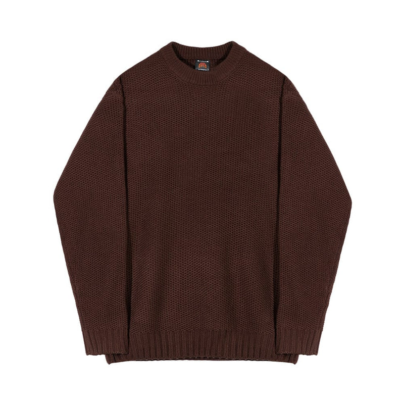 RT No. 5570 BROWN KNITTED ROUND NECK PULLOVER SWEATER