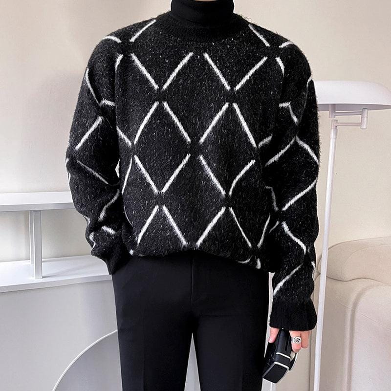 RT No. 6338 KNITTED MOHAIR DIAMOND PATTERN SWEATER