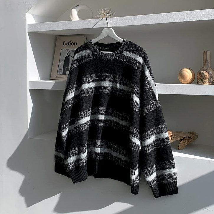 RT No. 5551 BLACK KNITTED STRIPE LONG SLEEVE SWEATER
