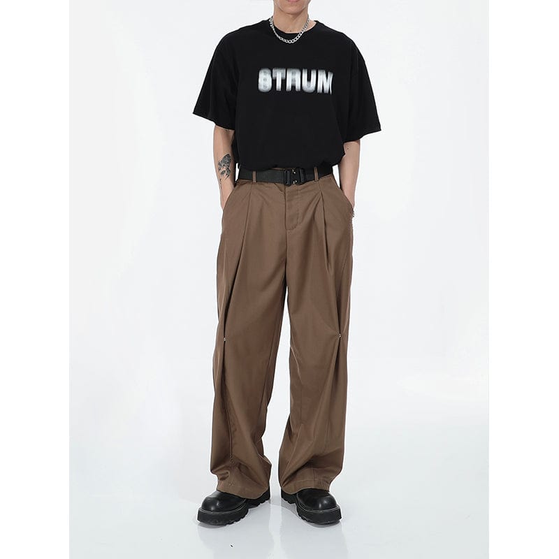 RT No. 9800 DARK BROWN FOLDED SUIT STRAIGHT PANTS