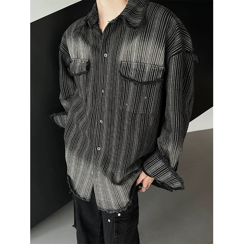 RT No. 10156 DISTRESSED STRIPED BLACK SHIRT