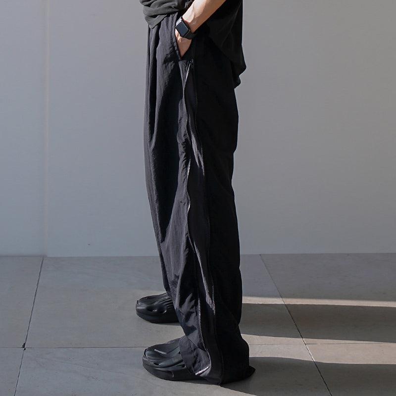 RT No. 7032 BLACK NYLON SIDE ZIPPER WIDE PANTS