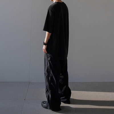 RT No. 7032 BLACK NYLON SIDE ZIPPER WIDE PANTS