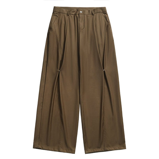 RT No. 9800 DARK BROWN FOLDED SUIT STRAIGHT PANTS