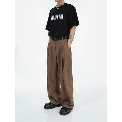 RT No. 9800 DARK BROWN FOLDED SUIT STRAIGHT PANTS