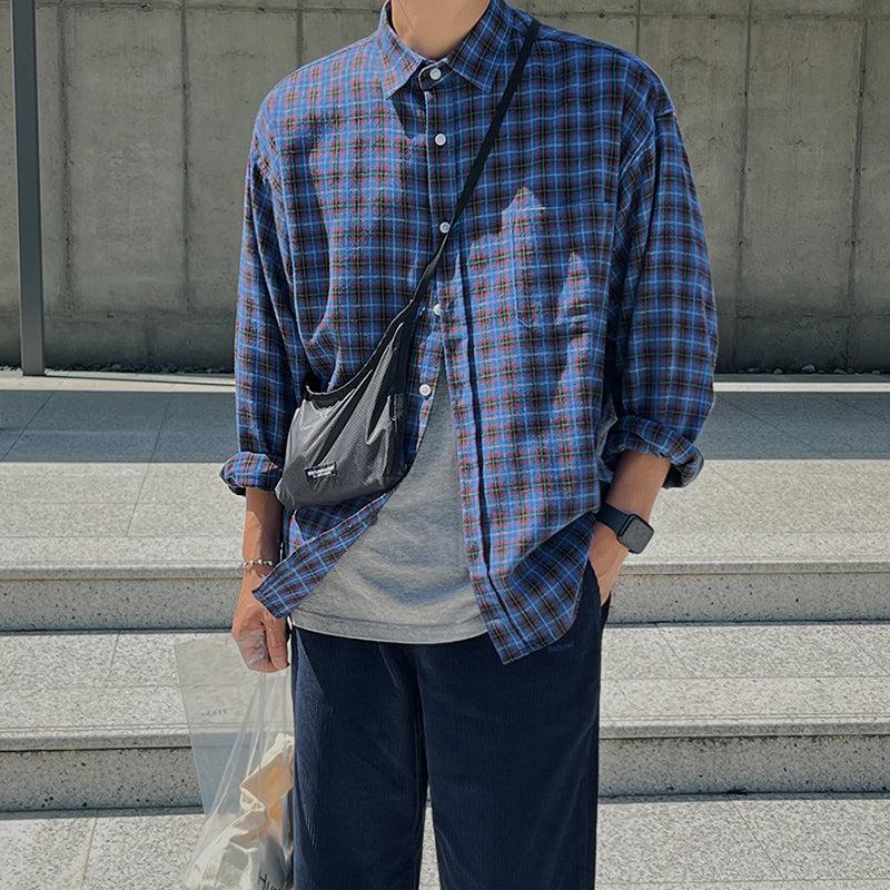 RT No. 6670 BLUE PLAID BUTTON-UP SHIRT