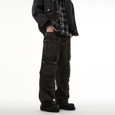 RT No. 10709 WASHED BROWN CARGO STRAIGHT DENIM PANTS