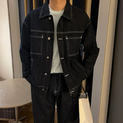 RT No. 9374 BLACK STITCHED DENIM JK & PANTS