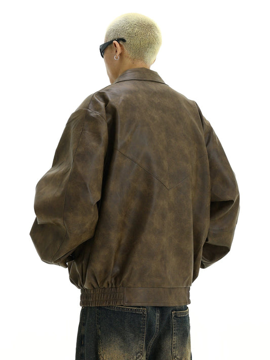 RT No. 10355 BROWN LEATHER ZIP-UP JK