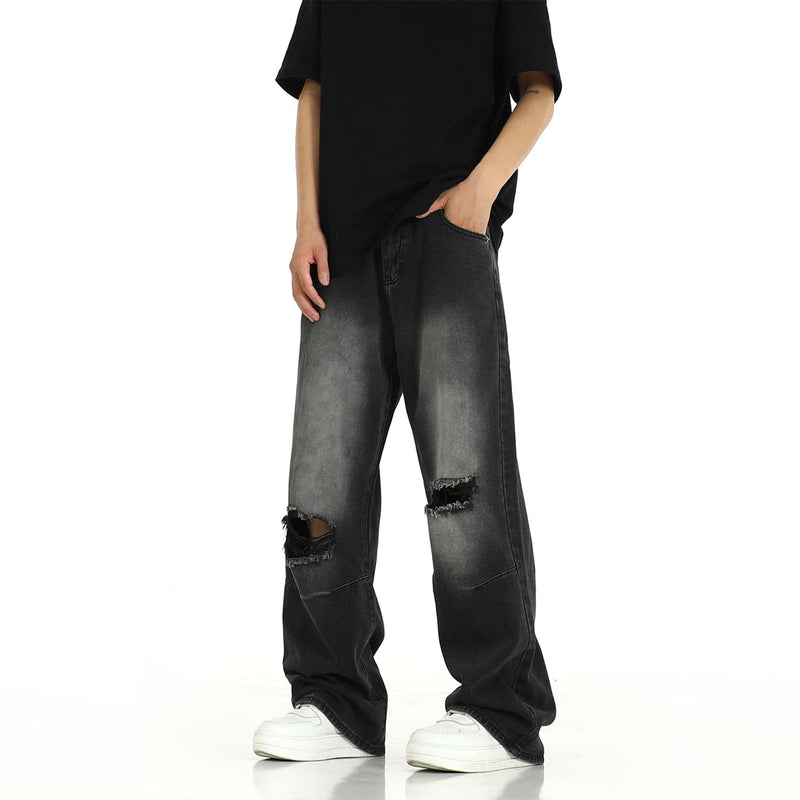 RT No. 9734 WASHED BLACK RIPPED DENIM JEANS