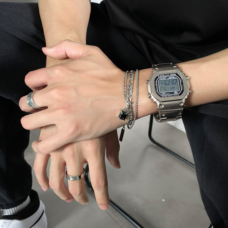 DOUBLE LAYER BLACK SQUARE CHAIN BRACELET