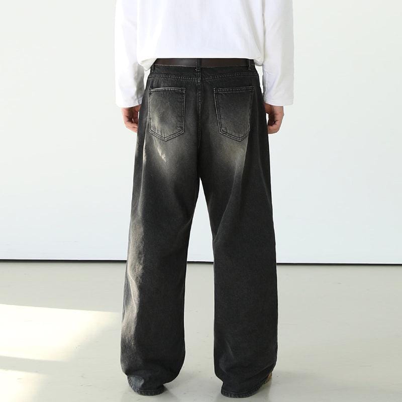 RT No. 7002 WASHED BLACK WIDE STRAIGHT DENIM JEANS